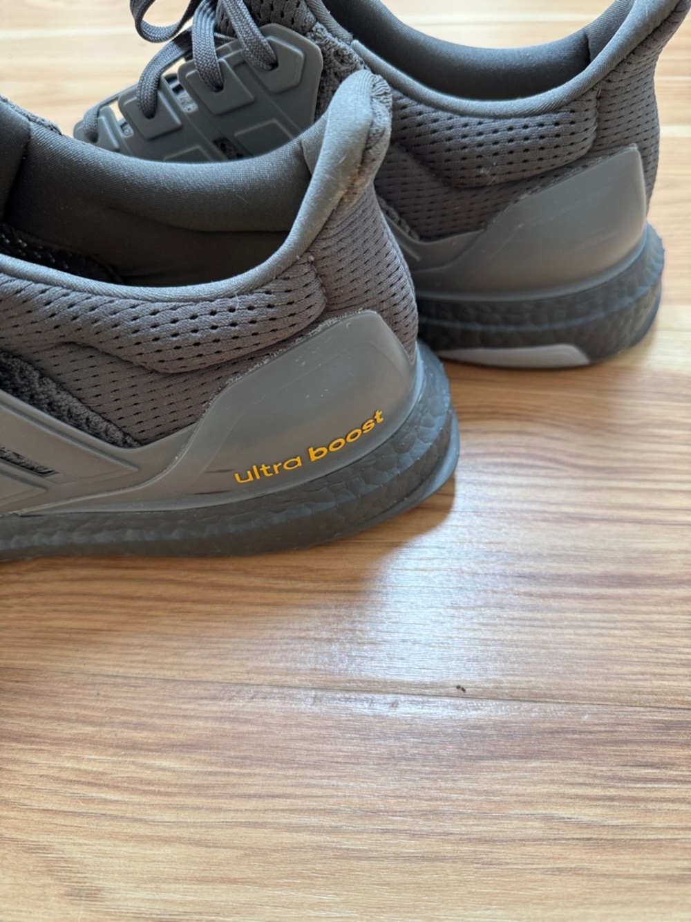 adidas Men’s Dark Gray Knit Sneakers with Yellow tongue patch - Picture 7 of 7
